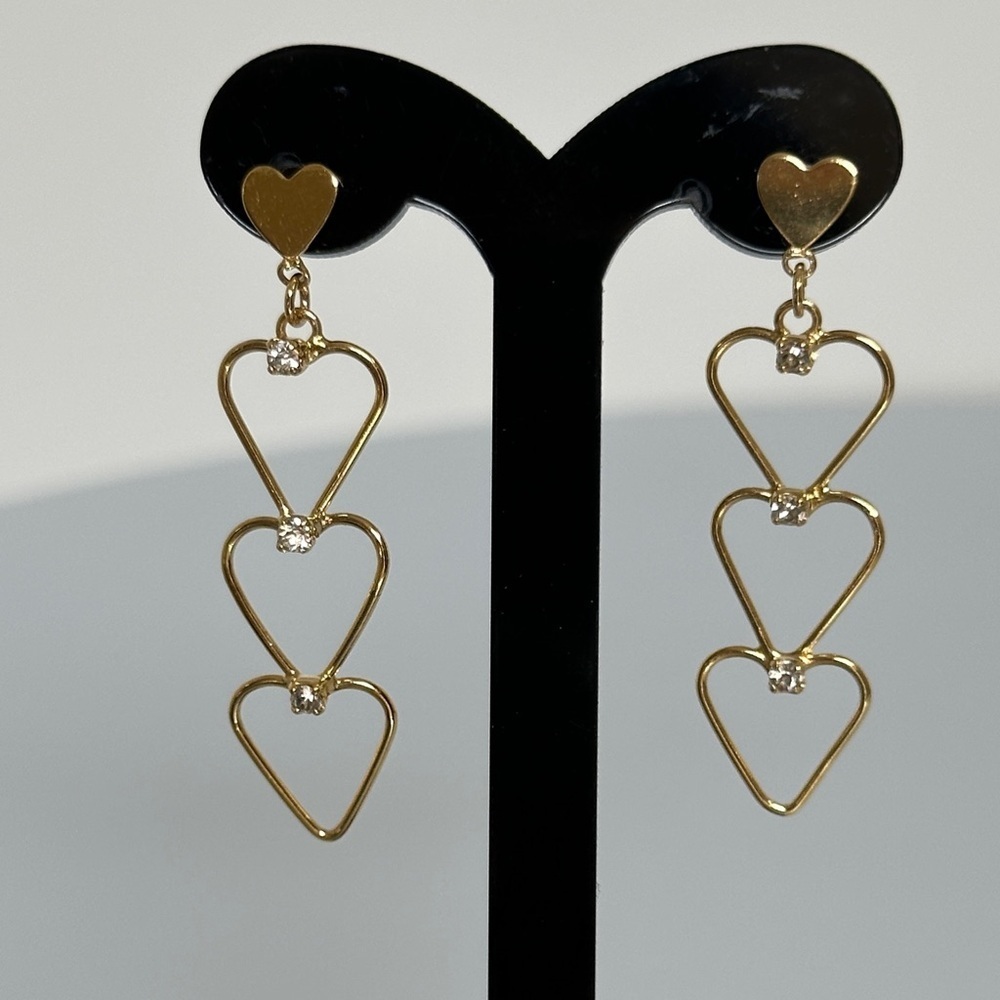 Elegant 925 Sterling Gold Heart Drop Earrings
